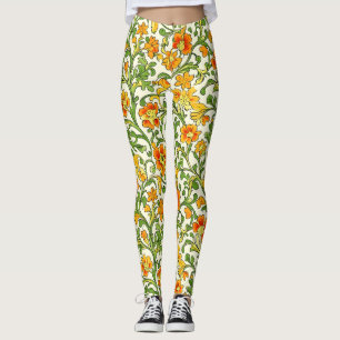  Art Nouveau orange and yellow floral pattern  Leggings