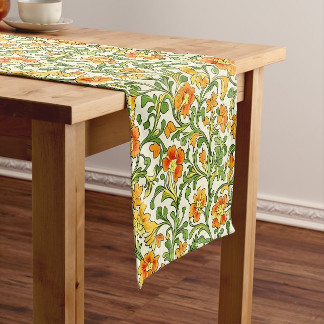  Art Nouveau orange and yellow floral pattern  Short Table Runner (In Situ)