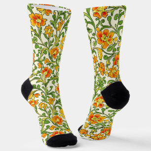 Art Nouveau orange and yellow floral pattern Socks