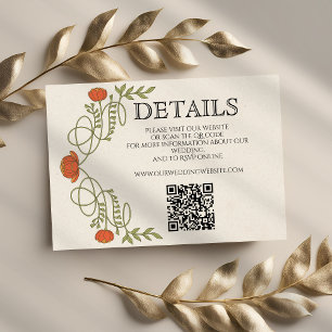 Art Nouveau Orange Flower Wedding Details Website  Enclosure Card