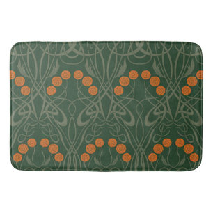 Art Nouveau Orange Roses and Sinuous Stems Bath Mat