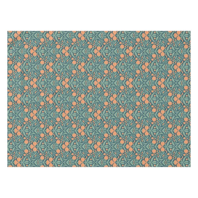 Art Nouveau orange tulip-like floral pattern Tablecloth (Front (Horizontal))