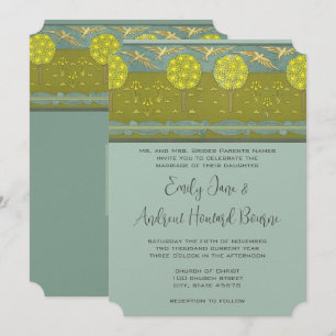 Art Nouveau Orchard Vintage Bird Wedding Invitate Invitation