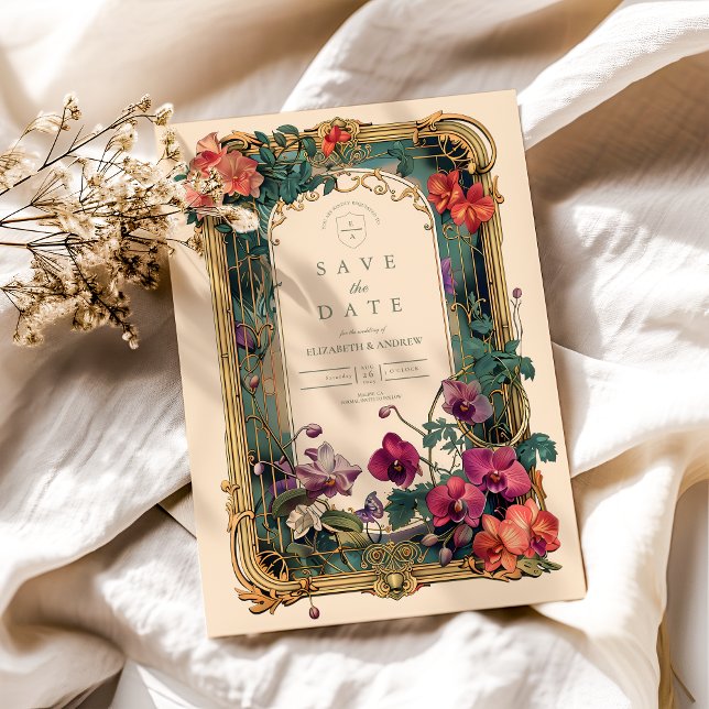 Art Nouveau Orchid Frame Wedding Save The Date (Creator Uploaded)