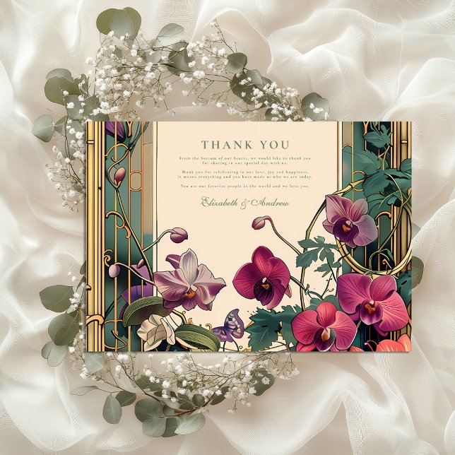 Art Nouveau Orchid Frame Wedding Thank You Card (Creator Uploaded)