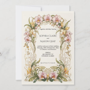 Art Nouveau Orchid Wedding Invitation