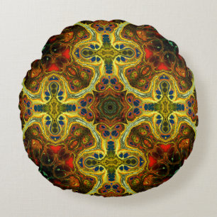 art nouveau ornamental vintage pattern in green, y round cushion