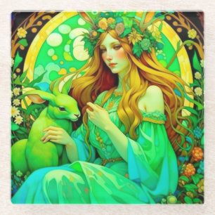 Art Nouveau Ostara Celtic Spring Glass Coaster