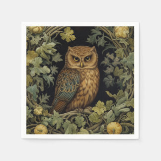 Art nouveau owl in the forest napkin