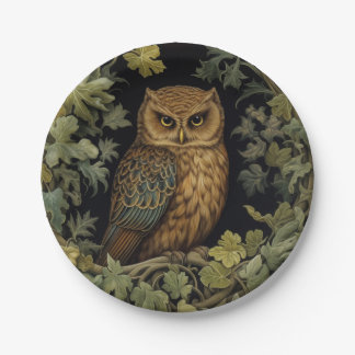Art nouveau owl in the forest paper plate
