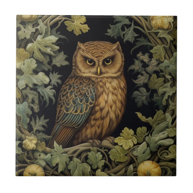 Art nouveau owl in the forest tile (Front)