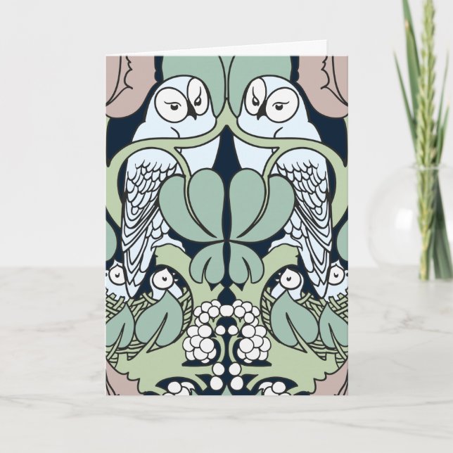 Art Nouveau Owl Nest Happy Anniversary Cards (Front)