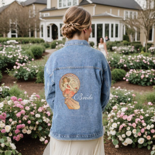 Art Nouveau Painting Bride Wedding Denim Jacket
