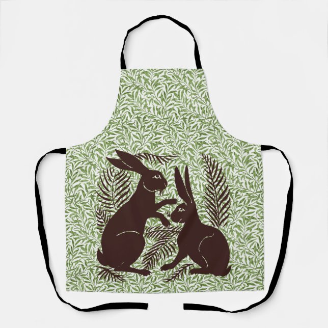 Art Nouveau Pair of Rabbits De Morgan and Morris Apron (Front)