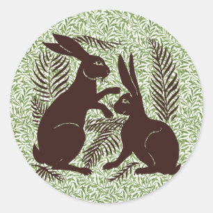 Art Nouveau Pair of Rabbits De Morgan and Morris Classic Round Sticker