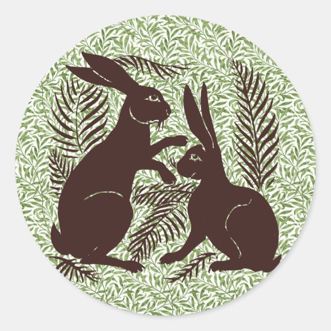 Art Nouveau Pair of Rabbits De Morgan and Morris Classic Round Sticker (Front)