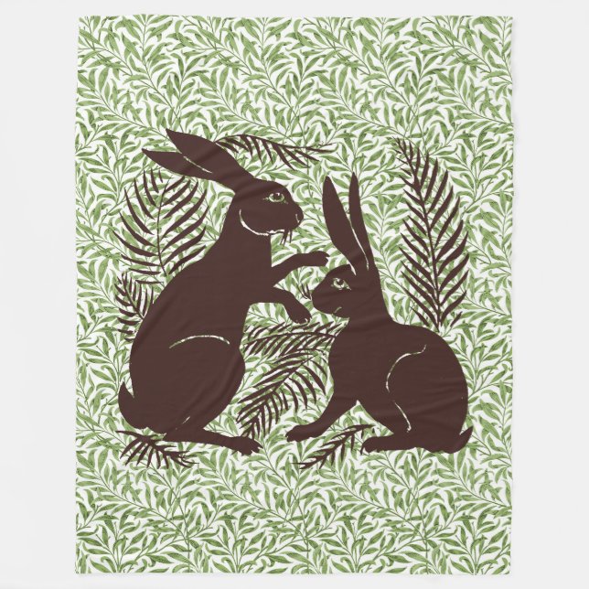 Art Nouveau Pair of Rabbits De Morgan and Morris Fleece Blanket (Front)