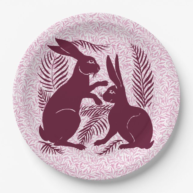 Art Nouveau Pair of Rabbits De Morgan and Morris Paper Plate (Front)
