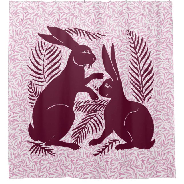 Art Nouveau Pair of Rabbits De Morgan and Morris Shower Curtain (Front)