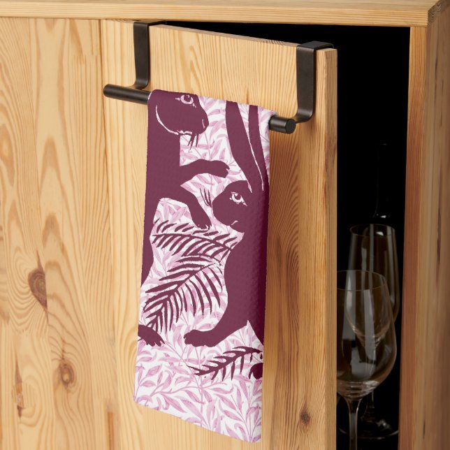 Art Nouveau Pair of Rabbits De Morgan and Morris Tea Towel (Thirds Fold)