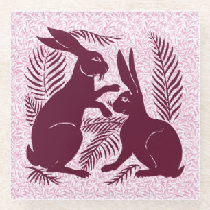 Art Nouveau Pair of Rabbits Voysey and Morris Glass Coaster