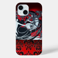 ART NOUVEAU PAN , RED BLACK WHITE DAMASK