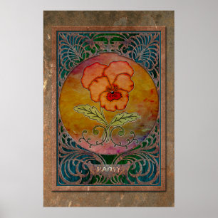 Art Nouveau Pansy in a Coppery Mucha Frame Poster