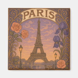 Art Nouveau Paris Eifel Tower Floral Magnet