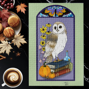 Art Nouveau Park Owl Pumpkins Vintage Books Autumn Jigsaw Puzzle