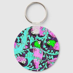 Art nouveau parrot jungle tropical teal purple  key ring