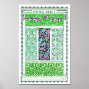 Art nouveau parrot monkey jungle tropical design poster