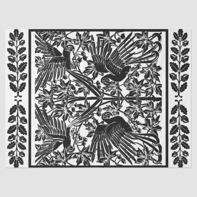 Art Nouveau Parrots Drawing Decoupage Tissue Paper (Front)