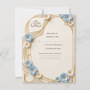 Art Nouveau Pastel Blue Gold Wedding RSVP Card