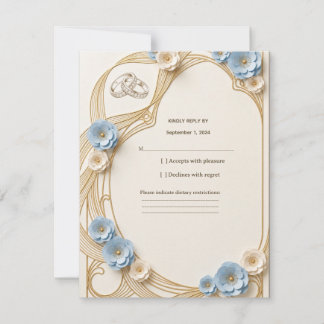 Art Nouveau Pastel Blue Gold Wedding RSVP Card