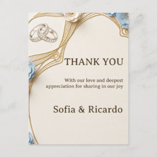 Art Nouveau Pastel Blue Gold Wedding Thank You Postcard