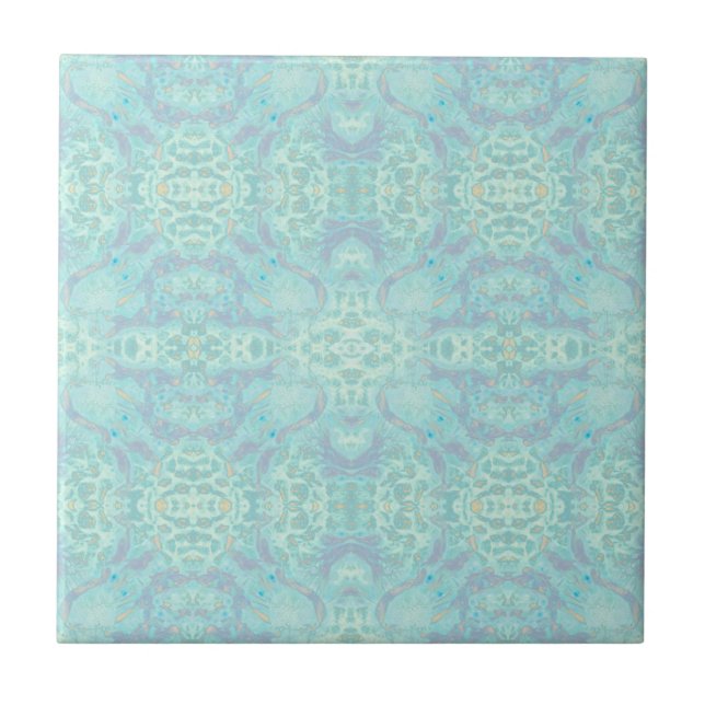 Art Nouveau Pastel Teal Blue Mirrored Pattern Tile (Front)