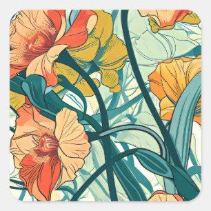 Art Nouveau Pattern Square Sticker