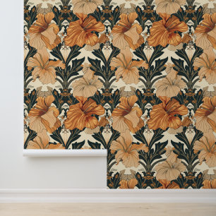 Art Nouveau Peach Flowers Wallpaper