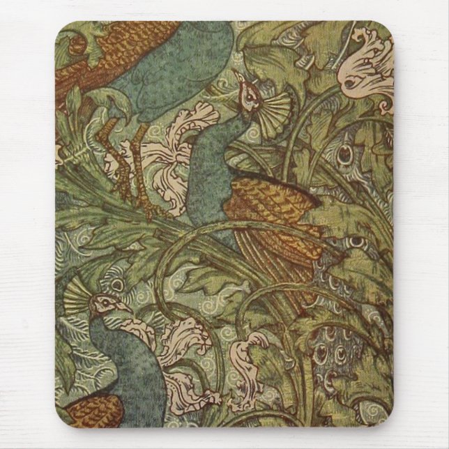 Art nouveau peacock and flower jacquard  mouse mat (Front)