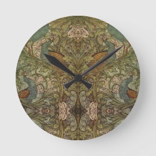 Art nouveau peacock and flower jacquard round clock