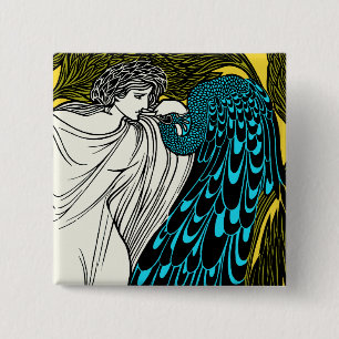 Art Nouveau Peacock Artwork - The Kiss 15 Cm Square Badge