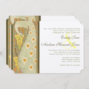Art Nouveau Peacock Birds Wedding Invitation