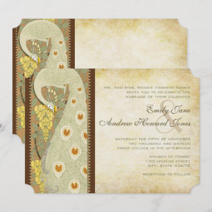 Art Nouveau Peacock Birds Wedding Invitation
