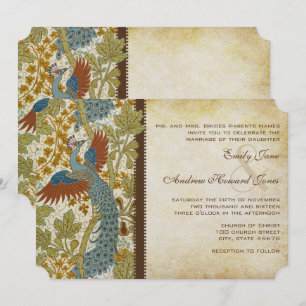 Art Nouveau Peacock Birds Wedding Invitation 3
