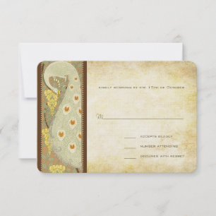 Art Nouveau Peacock Birds Wedding Response Card