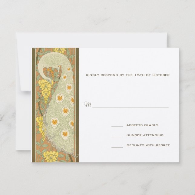 Art Nouveau Peacock Birds Wedding Response Card (Front)