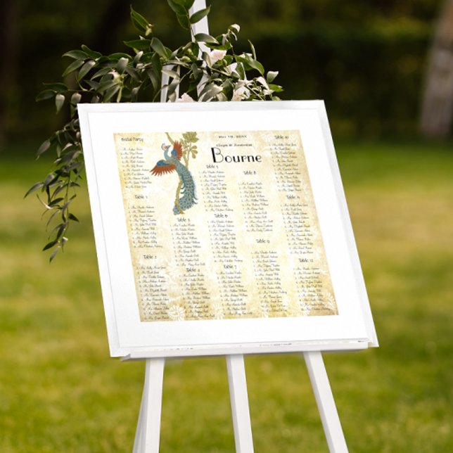 Art Nouveau Peacock Birds Wedding Seating Chart 3 (Creator Uploaded)