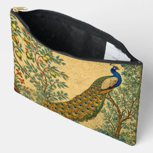 Art Nouveau Peacock Botanical Illustration Accessory Pouch