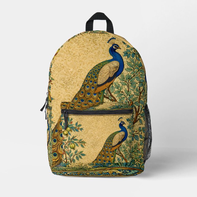 Art Nouveau Peacock Botanical Illustration  Printed Backpack (Front)
