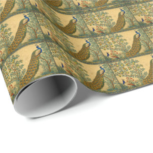 Art Nouveau Peacock Botanical Illustration Wrapping Paper